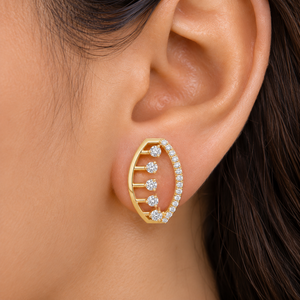 ต่างหูเพชรทรงกลมเพาะเลี้ยงในห้องปฏิบัติการ ทอง 14K 18K ประดับเพชรแบบ Pave ทรงโค้ง 0.43 กะรัต DEF VVS ต่างหูวินเทจสำหรับเจ้าสาวงานแต่งงาน ดีไซน์ ODM - Product Image 2