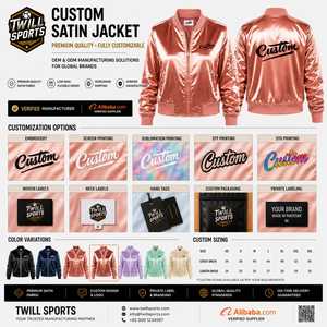 Custom <b>Men's</b> Rose Gold Satin Winter Bomber <b>Jacket</b> Front Embroidered Logo Streetwear Stand Collar <b>Pullover</b> Closure Customizable - Product Image 2