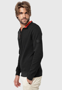 Pull à col zippé pour homme, coupe classique, en velours côtelé noir uni, avec logo sur le devant, doublé, décontracté, col rond, respirant pour l'hiver - Product Image 3