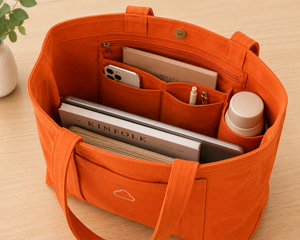 Sac fourre-tout en toile orange avec broderie nuage, design minimaliste, fermeture personnalisée, idéal pour les voyages et le shopping, toutes saisons - Product Image 5