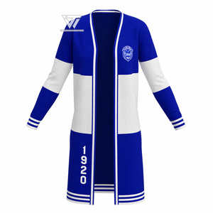 Custom Wholesale Zeta Phi Beta Sorority Clothing Women's Embroidered College Long Color <b>Block</b> Cardigan Sweater - Product Image 1