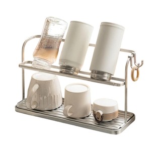 Estante de lujo para secar tazas con bandeja de drenaje para el hogar, cocina, botellas, tazas, organizador con 6 ganchos para colgar botellas y tazas. - Product Image 6