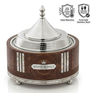 Luxury Royal Wooden Casserole Hotpot with Mother of Pearl Inlay & <b>Chrome</b> Finish Lid Premium Ramadan & Eid Buffet Serveware Bulk - Product Image 4