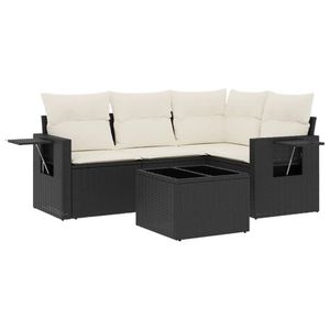 Set Divano da Esterno in Polyrattan Nero 5 Pezzi con Cuscini Arredamento da Giardino Design Elegante - Product Image 4