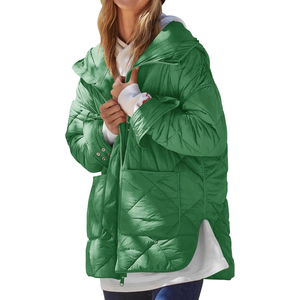 Women's Green Hooded <b>Waterproof</b> Windproof Puffer Jacket <b>Full</b> Sleeve Zipper Closure Long <b>Length</b> Winter Warm Outerwear Solid Color - Product Image 6