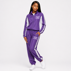 Conjunto Deportivo Cortavientos de Alta Calidad para Mujer con Logotipo Personalizado, Chaqueta de Nailon con Cremallera y Franja Lateral Blanca y Pantalones Jogger de Nailon 2026 - Product Image 3
