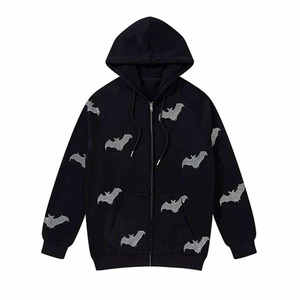 Sweat-shirt à capuche surdimensionné personnalisé Y2K avec graphique de chauve-souris en strass, streetwear, Harajuku, hip hop, gothique, noir, unisexe - Product Image 1