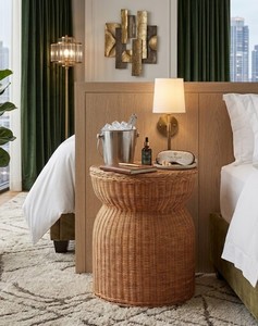 Handwoven Natural Rattan <b>Storage</b> Side <b>Table</b> with Removable Lid Round Wicker <b>End</b> <b>Table</b> for Living Room Bedroom Boho Home Decor - Product Image 5
