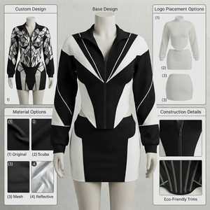 Conjunto de 2 Piezas para Mujer, Estilo Urbano, Color Negro y Blanco, Manga Larga, Cuello Alto con Cierre, Tejido de Punto, Corte Regular, Ropa de Invierno, 100% - Product Image 5