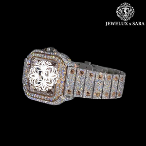 Reloj de Cuarzo Analógico de Lujo y Alta Calidad con Diamantes Moissanite Cuadrados Tipo Baguette, Disponible para la Venta - Product Image 2