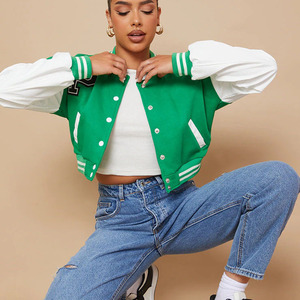 Veste de baseball courte à manches longues surdimensionnée tendance, avec logo personnalisé, pour femme - Product Image 6