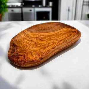 Plateau de rangement en bois, forme irrégulière, verni, design minimaliste, à un seul niveau, sculpté, pour la cuisine, plateau de service, rangement personnalisé - Product Image 1
