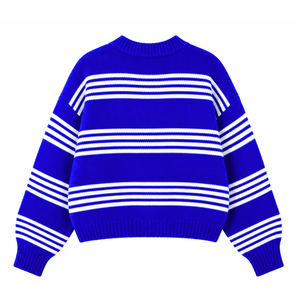 เสื้อคาร์ดิแกนถักลายทางสำหรับผู้หญิง Zeta Phi Beta Sorority แขนยาว ปิดกระดุม คอวี สีน้ำเงินขาว ปักลาย สไตล์ลำลอง - Product Image 4