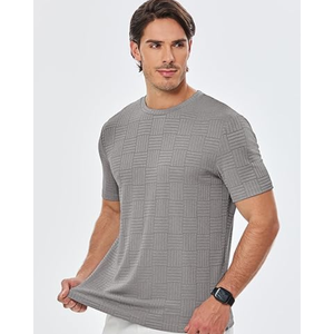 Camiseta Casual Elástica para Hombre |   Camiseta de manga corta con cuello redondo y textura sólida para comodidad y estilo en el día a día - Product Image 2