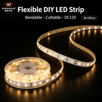 Lampu Strip LED 2835 60leds/m DC 12V  Lumen Tinggi Lampu Pita LED Fleksibel Untuk Dekorasi Proyek Dalam Ruangan