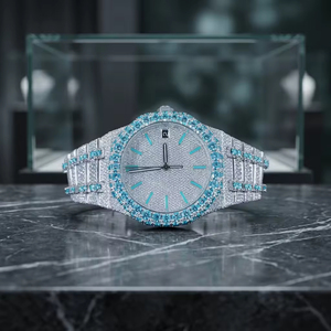 Montre de luxe simple et élégante, à quartz, avec diamants blancs et bleus, boîtier carré en acier inoxydable, verre saphir, étanchéité 10 bars - Product Image 2
