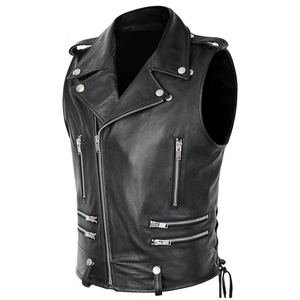 Gilet en cuir pour homme, style streetwear, coupe ajustée, sans manches, en cuir de vachette respirant, sur mesure, pour l'hiver - Product Image 5