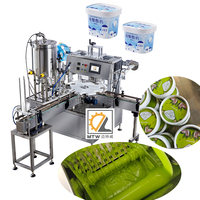 MTW automático salsa tártara PP gelatina agua leche yogur taza rotativa tarro llenado máquina de sellado