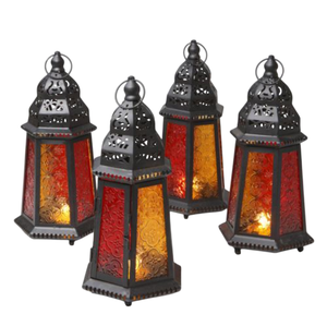 Lanterne à bougie marocaine en verre coloré, finition noire, pour l'éclairage de la maison et du jardin, lanternes suspendues décoratives - Product Image 1