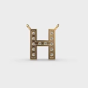 Custom Gold Initial Pendant with Diamond Alphabet Letter H <b>Charm</b> Gift Jewelry for Women - Product Image 4