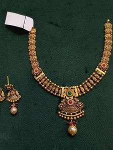 Conjunto de Collar de Oro Sólido de 22k, Joyería Antigua de Templo, Gargantilla de Oro Amarillo Real con Pendientes, Conjunto de Joyería Nupcial para Mujer - Product Image 2