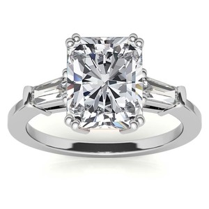 Trio <b>Emerald</b> Cut 8X10MM Moissanite Prong Set Luxury Certified 925 Sterling <b>Silver</b> White Gold Plated Three Stone Engagement <b>Ring</b> - Product Image 4