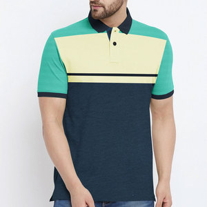 Men's Color Blocked Short Sleeve <b>Polo</b> <b>Shirt</b> Pique Knitted Casual Style Green Yellow Navy <b>Blue</b> - Product Image 1