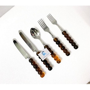 Ensemble de couverts en métal argenté de haute qualité avec manche en résine, acier inoxydable 18/8, 5 pièces, couverts de table, cuillère, fourchette, couteau en résine - Product Image 1