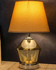 Modern Glass Table Lamp with Beige Fabric Empire Shade Warm White Light for Bedroom <b>Decorative</b> <b>Lighting</b> - Product Image 3