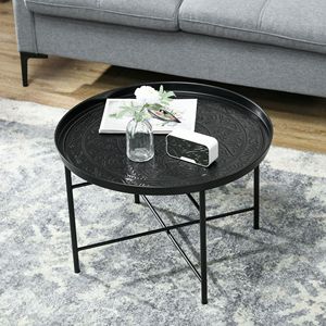 Tavolino rotondo da 24 pollici ecologico e resistente con piano martellato e struttura in metallo per soggiorno e camera da letto in nero - Product Image 6