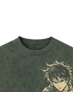 Camiseta Gráfica de Anime Samurai Verde Oscuro para Hombre, Algodón, Estilo Urbano, Estampada, Informal, de Verano, con Logotipo Personalizado, Fabricante OEM - Product Image 5