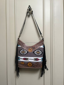 Nueva manta de sillín azteca de cuero hecho a mano, bolso cruzado con flecos, bolso de cuero genuino de alta calidad con estilo occidental para mujer - Product Image 3