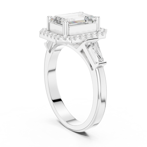 Anillo de Compromiso de Diamantes con Corte Esmeralda en Oro Rosa para Mujer, Engaste Pavé, Estilo Geométrico Clásico - Product Image 6