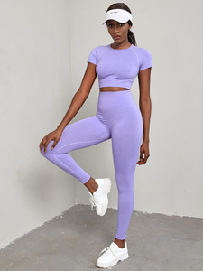 Ensemble de yoga sans couture pour femme, leggings et soutien-gorge de sport, vêtements de fitness, vêtements de sport à manches courtes, ensemble de yoga pour femme - Product Image 6