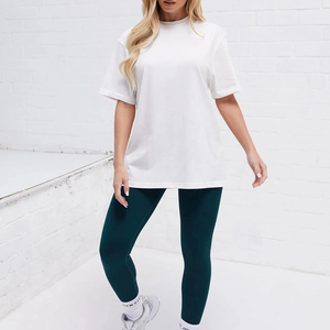 Conjunto de Camiseta Holgada de Color Sólido para Mujer con Pantalones Cortos, Cuello Redondo, Manga Corta, Algodón Jersey, Estilo Casual para Primavera/Verano - Product Image 5