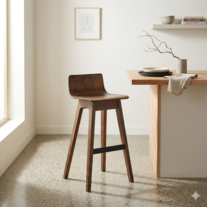 Premium Walnut Finish Bar <b>Stool</b> Highchair with Low Back <b>Seat</b> Ready Stock Hospitality Seating for Restaurant, Cafe & Bar Use - Product Image 1