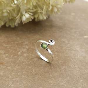 Brass 925 Sterling Silver Natural Moss Agate <b>Ring</b> Minimalist <b>Adjustable</b> Swirl Spiral <b>Ring</b> Dainty Boho Gemstone Jewelry - Product Image 4