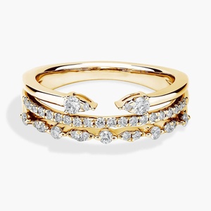 Gold Double <b>Band</b> Lab Grown Diamond Stackable <b>Ring</b> <b>Emerald</b> Cut Platinum Plated Fine Jewelry for Women - Product Image 1