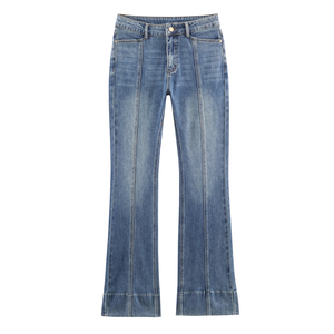 Jeans Largos Casuales de Mezclilla Azul para Mujer, Marca Muzamin, de Secado Rápido y Transpirables, Estilo Vintage, Cierre de Cremallera, Corte Ajustado - Product Image 1