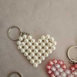 Handmade Beaded Heart Keychain Set – Pastel <b>Plastic</b> <b>Beads</b>, Set of 5 - Product Image 4