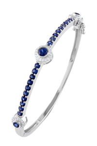 Brazalete de Diamantes y Zafiro Azul en Plata de Ley 92.5 KLSB-20438 - Product Image 2