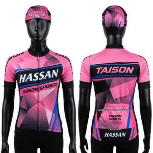 Traje de Ciclismo para Mujer, Tela de Poliéster Premium de 210 GSM, Ligero y Transpirable, Paneles Gráficos Rosa y Negro, Logotipo Personalizado por Sublimación - Product Image 1