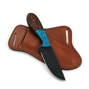 Couteau de chasse en acier au carbone thermolaqué avec manche en bois et résine turquoise, lame fixe, pour camping et extérieur, vente en gros, OEM - Product Image 4
