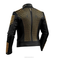 Veste en cuir véritable noir faite à la main de luxe pour hommes, style rockstar punk biker avec clous dorés, streetwear pour hommes
