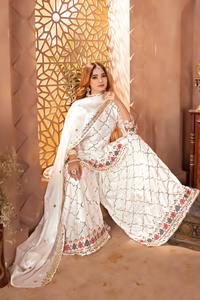 Salwar Kameez Dupatta en Chiffon Blanc Brodé à Motifs Géométriques, Tenue Ethnique pour Femmes, Robe de Mariage, Tenue de Soirée, Réversible - Product Image 5