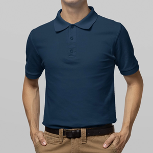 Men's <b>Navy</b> Blue Short Sleeve <b>Polo</b> <b>Shirt</b> Solid Color Pique Knitted Casual Breathable Design - Product Image 5