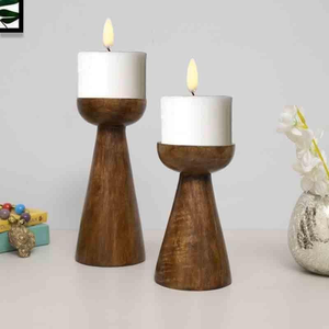 Portavelas de Madera Ecológicos Clásicos Hechos a Mano en India, Decoración Elegante para el Hogar, para Cumpleaños, Navidad, Acción de Gracias - Product Image 1