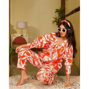 Conjunto de Cordón de Pana de Algodón Estampado Naranja Talla XS para Mujer Laurel - Product Image 5