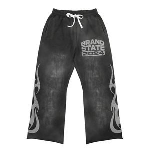 Custom Men Vintage Washed Tracksuit Set Zip Hoodie Jogger Set Flame Graphic Streetwear OEM ODM Private Label - Product Image 3