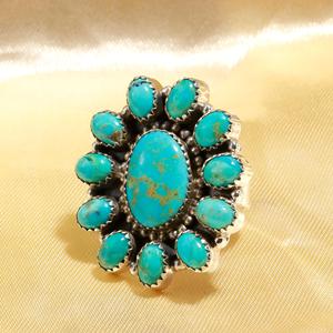 Vintage Silver-Plated Oval Turquoise Open <b>Ring</b> Lightweight Antique Silver Finish Wedding or Gift <b>Adjustable</b> <b>Size</b> - Product Image 2